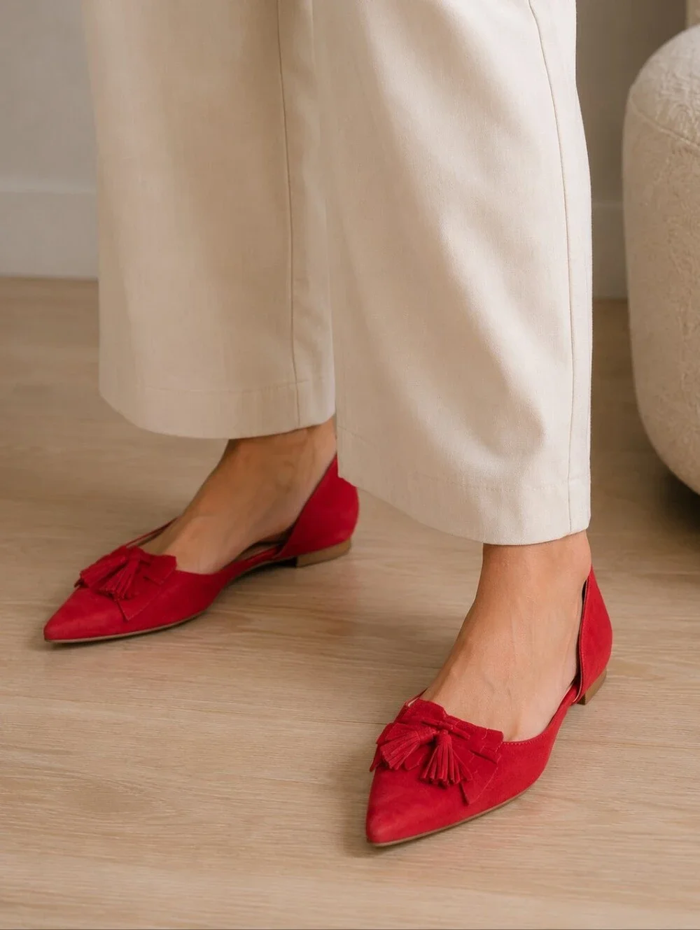 J.Crew Red Pointed Toe Leather Flats Size 10